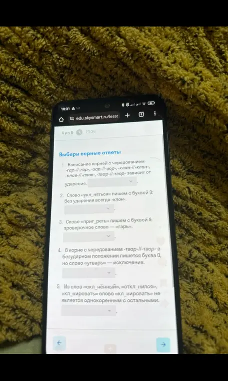 Выбери верные ответы в упражнении по русскому языку про корни с чередованием, безударные гласные и однокоренные слова.