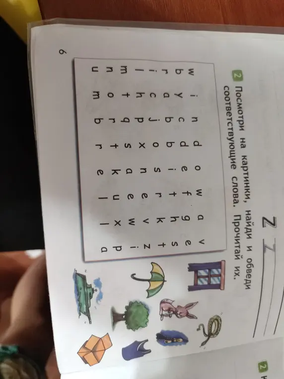 Посмотри на картинки, найди и обведи соответствующие слова.