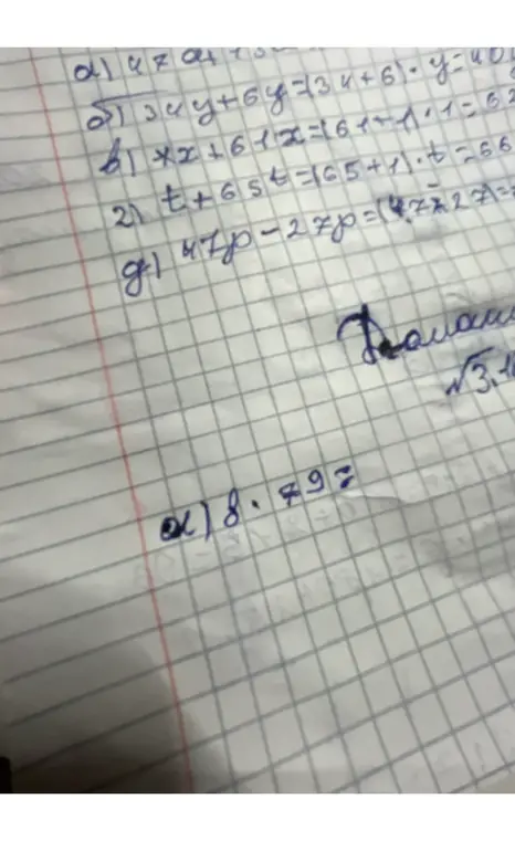 Вычисли выражения: a) 42 = a + 75, b) 34y + 6y = (34 + 6) * y = 40, c) x + 61x = (61 + 1) * x = 62, d) t + 65t = (65 + 1) * t = 66, e) 47p - 27p = (47 - 27) = , f) 8 * 797