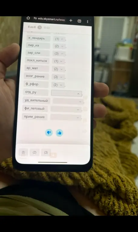 Выполни задание на вставку пропущенных букв и расстановку слов по номерам.