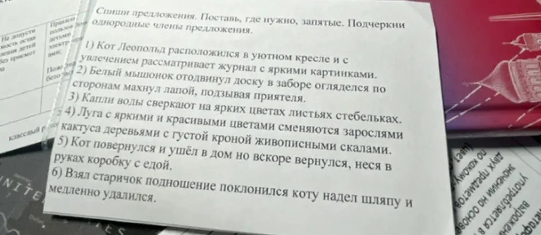 Спиши предложения, поставь где нужно запятые, подчеркни однородные члены предложения.
