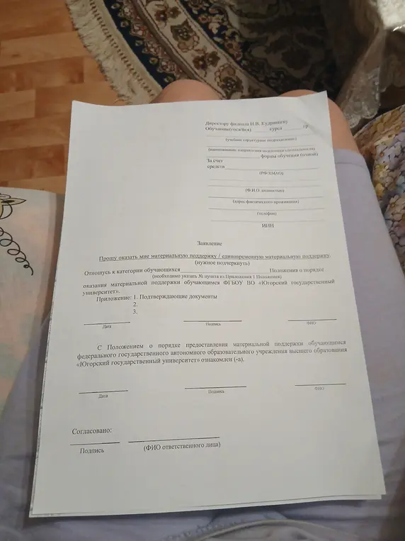 Как сделать образец заявления на оказание материальной поддержки?