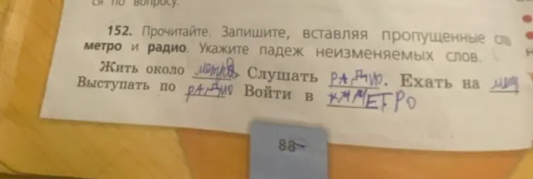 Прочитай текст, вставляя пропущенные слова метро и радио. Укажи падеж неизменяемых слов.