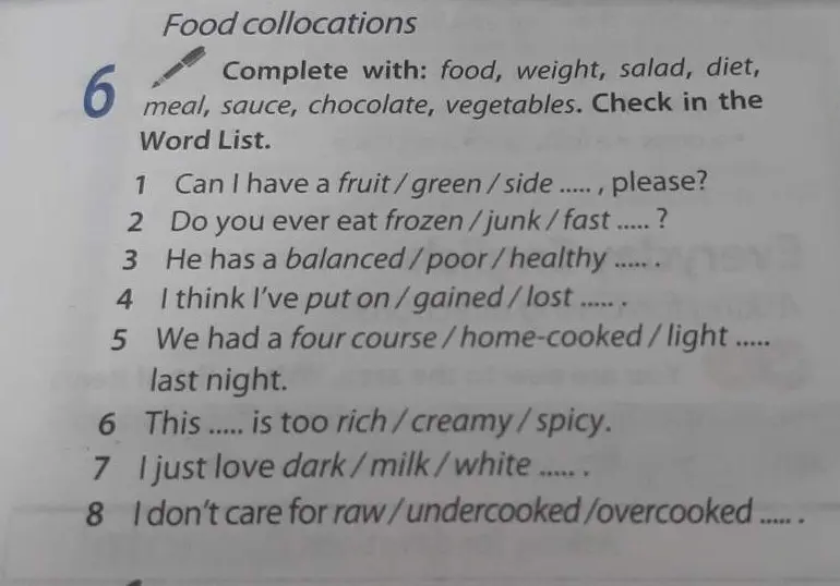 Выполни упражнение на food collocations.