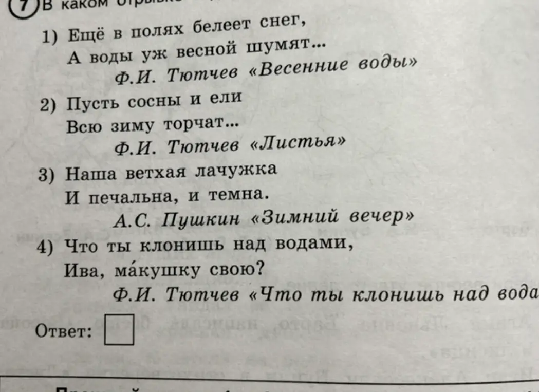 Определи, в каком отрывке белеет снег.