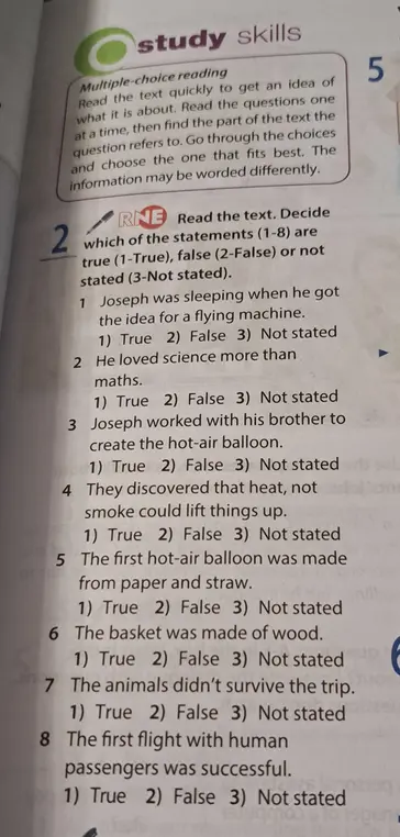 Определи, какие из утверждений (1-8) являются истинными (1-True), ложными (2-False) или не указаны (3-Not stated).