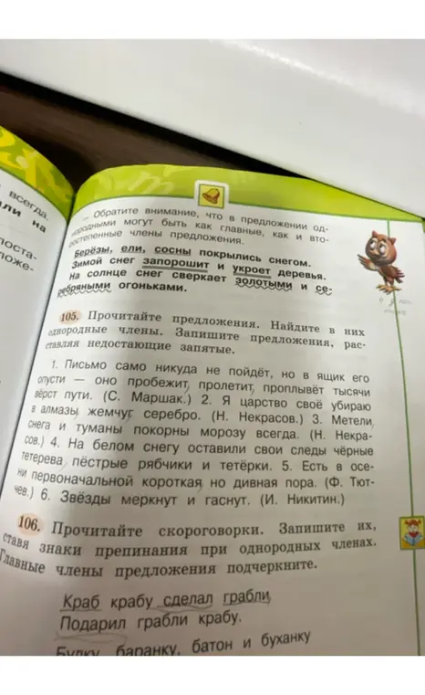Прочитай предложения. Найди в них однородные члены. Запиши предложения, расставляя недостающие запятые.
