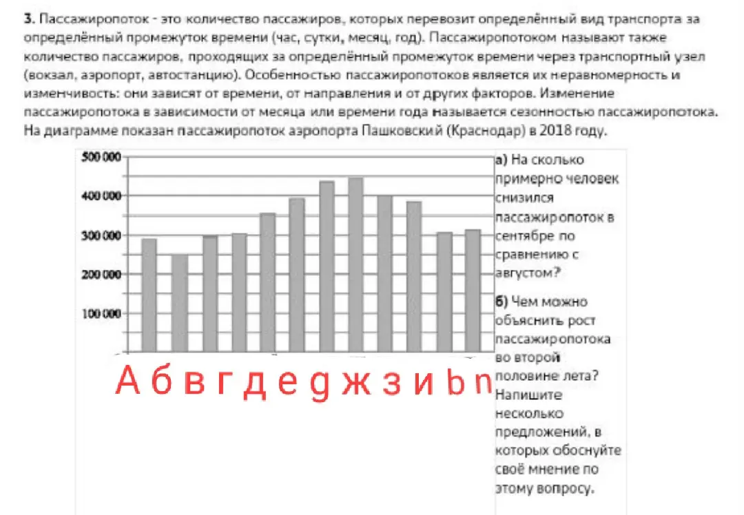 Определи, на сколько снизился пассажиропоток в сентябре по сравнению с августом и чем можно объяснить рост пассажиропотока во второй половине лета.