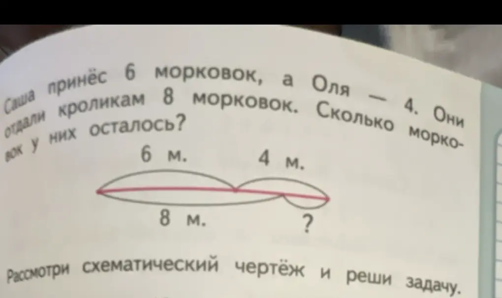 Реши задачу про морковки, используя схематический чертёж