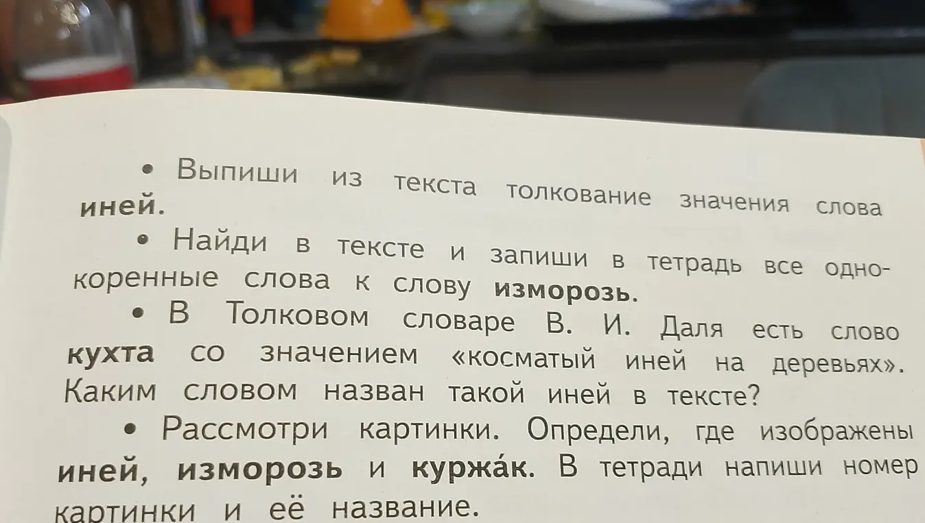 Выпиши из текста толкование значения слова иней.