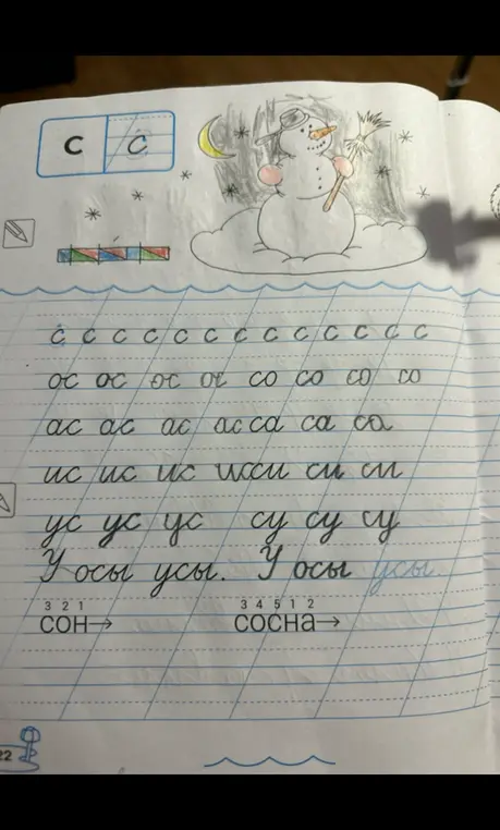 Определи порядок букв в словах СОН и СОСНА.