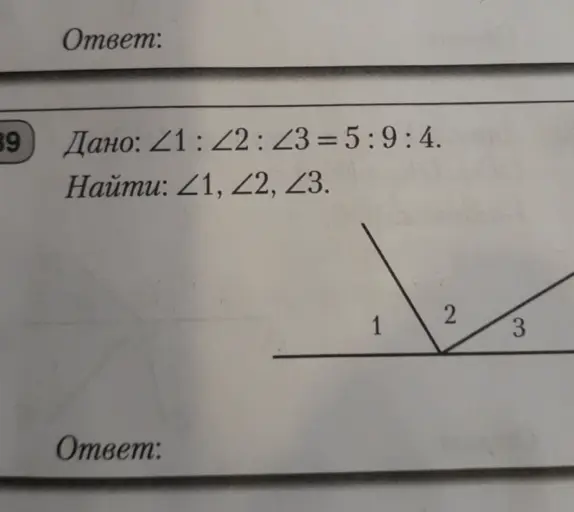 Найди углы ∠1, ∠2, ∠3, если ∠1:∠2:∠3 = 5 : 9:4.