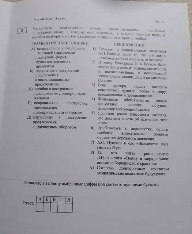 Установи соответствие между грамматическими ошибками и предложениями.