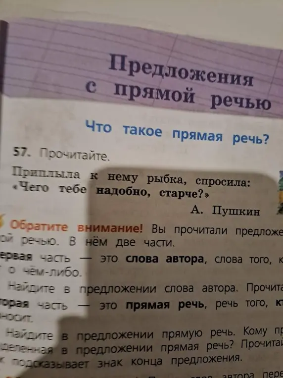 Прочитай текст и найди в предложении прямую речь.