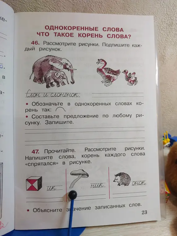 Рассмотри рисунки и подпиши каждый рисунок. Напиши слова, корень каждого слова «спрятался» в рисунке.