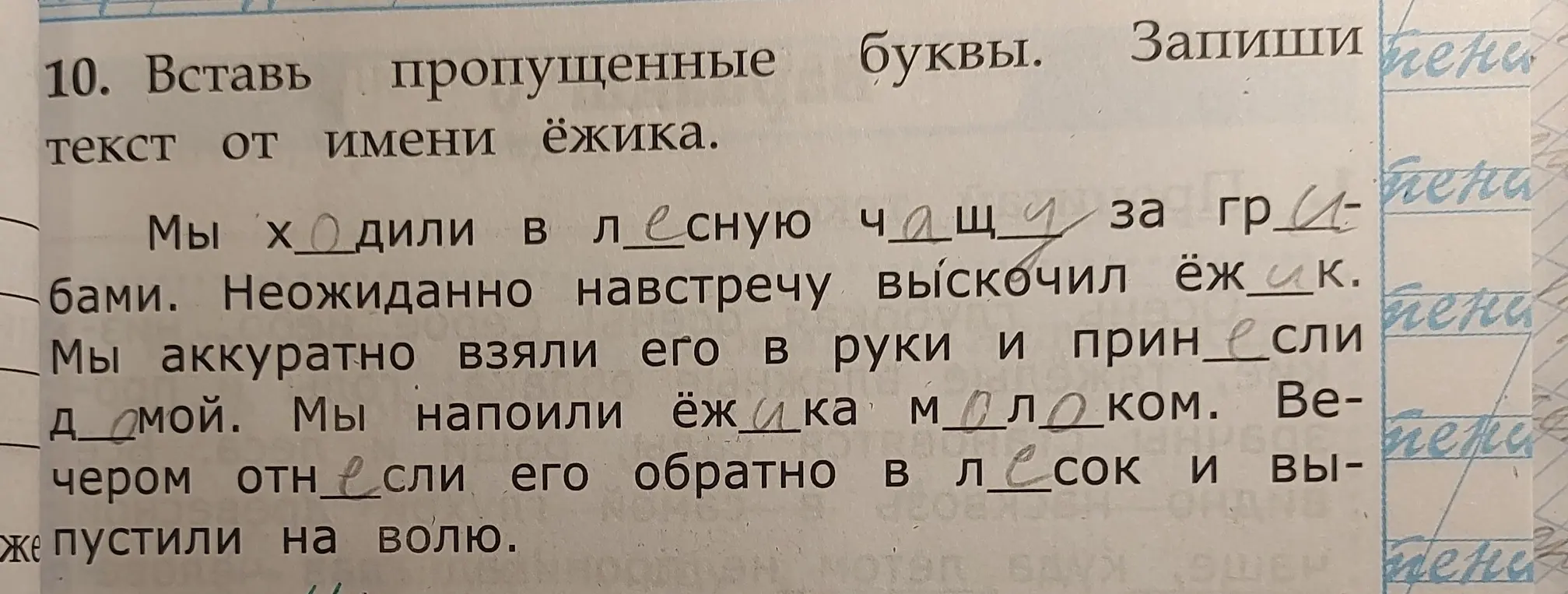 Вставь пропущенные буквы в тексте.