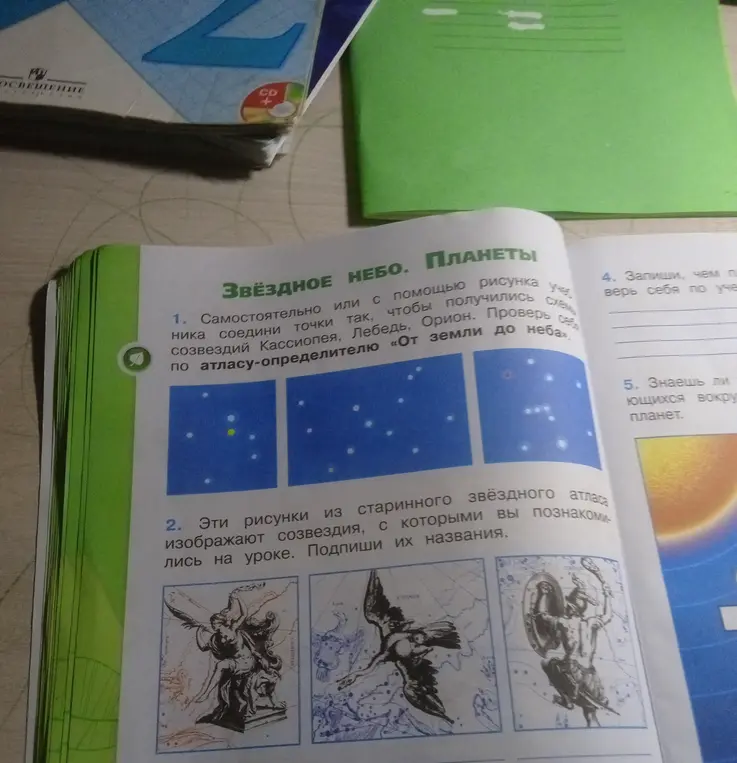 Подпиши названия созвездий на рисунках.