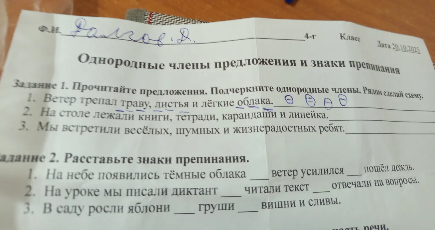 Прочитай предложения и подчеркни однородные члены, рядом сделай схему. Расставь знаки препинания.