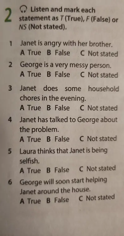 Отметь каждое утверждение как верное (True), неверное (False) или не указанное (Not stated).