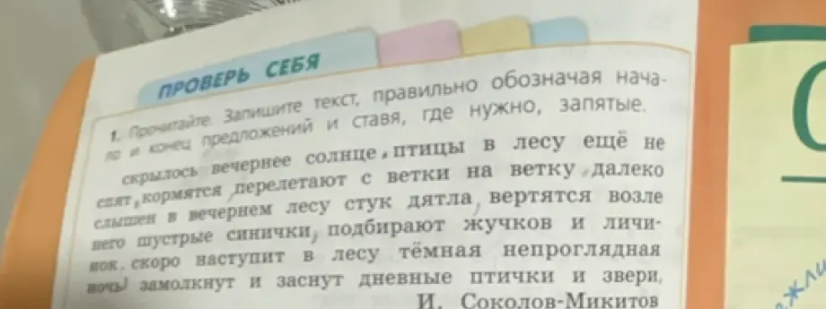 Запиши текст, правильно обозначая начало и конец предложений и ставя, где нужно, запятые.