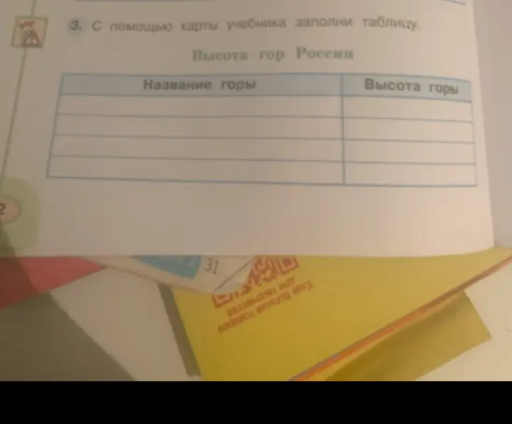 С помощью карты учебника заполни таблицу "Высота гор России".