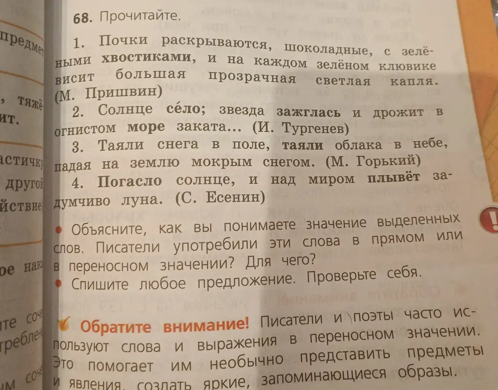 Объясни, как ты понимаешь значение выделенных слов и спиши любое предложение.