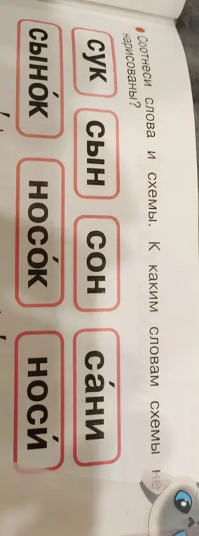 Соотнеси слова и схемы. К каким словам схемы не нарисованы?