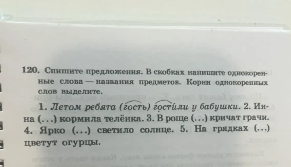 Спиши предложения, в скобках напиши однокоренные слова — названия предметов. Корни однокоренных слов выдели.