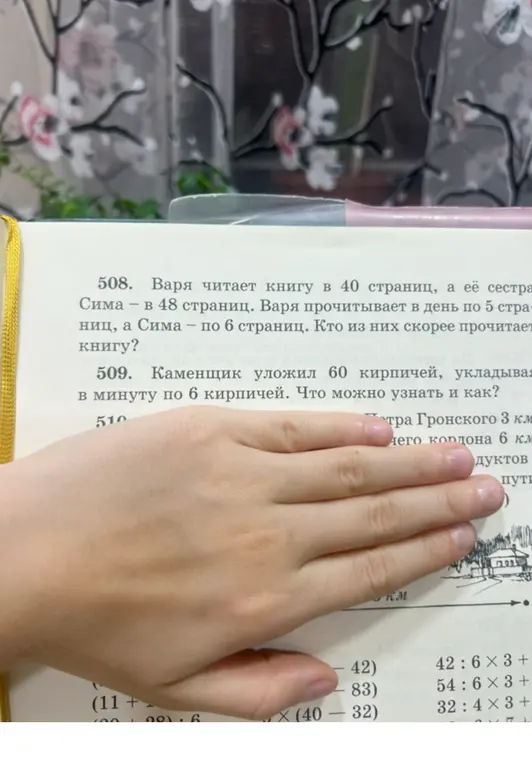 Реши задачи 508 и 509 про чтение книг и укладку кирпичей.
