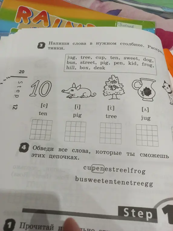 Напиши слова в нужном столбике и обведи все слова, которые ты сможешь найти в цепочках.