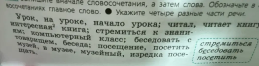 Укажи четыре разные части речи.