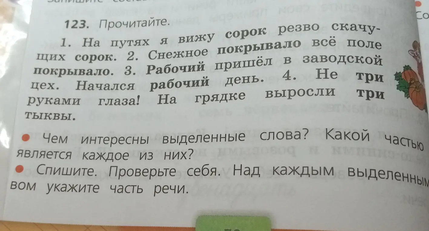 Объясни, чем интересны выделенные слова и какой частью речи является каждое из них.
