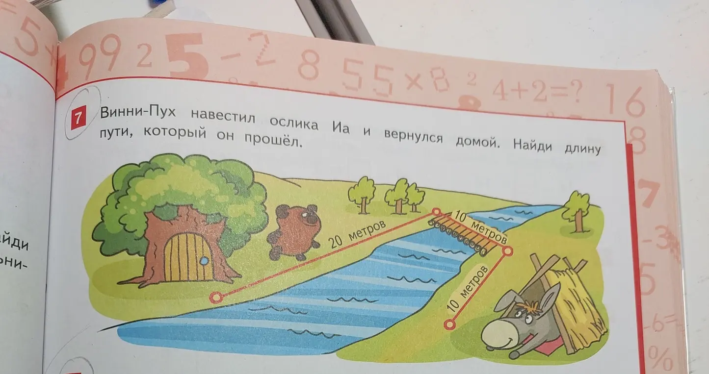 Найди длину пути, который прошёл Винни-Пух.