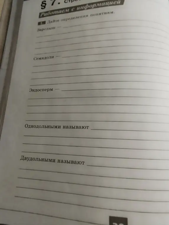 Дай определения понятиям: Зародыш, Семядоли, Эндосперм, Однодольными называют, Двудольными называют.