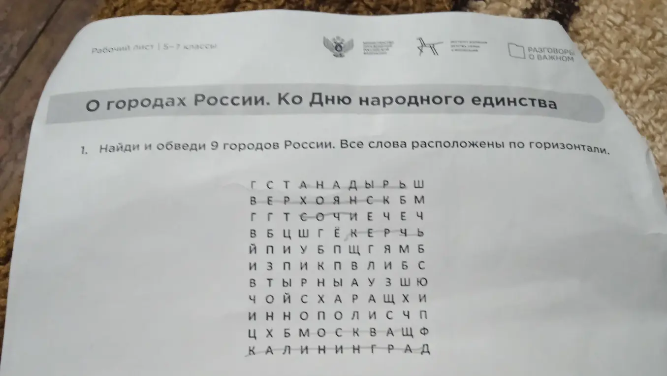 Найди и обведи 9 городов России.