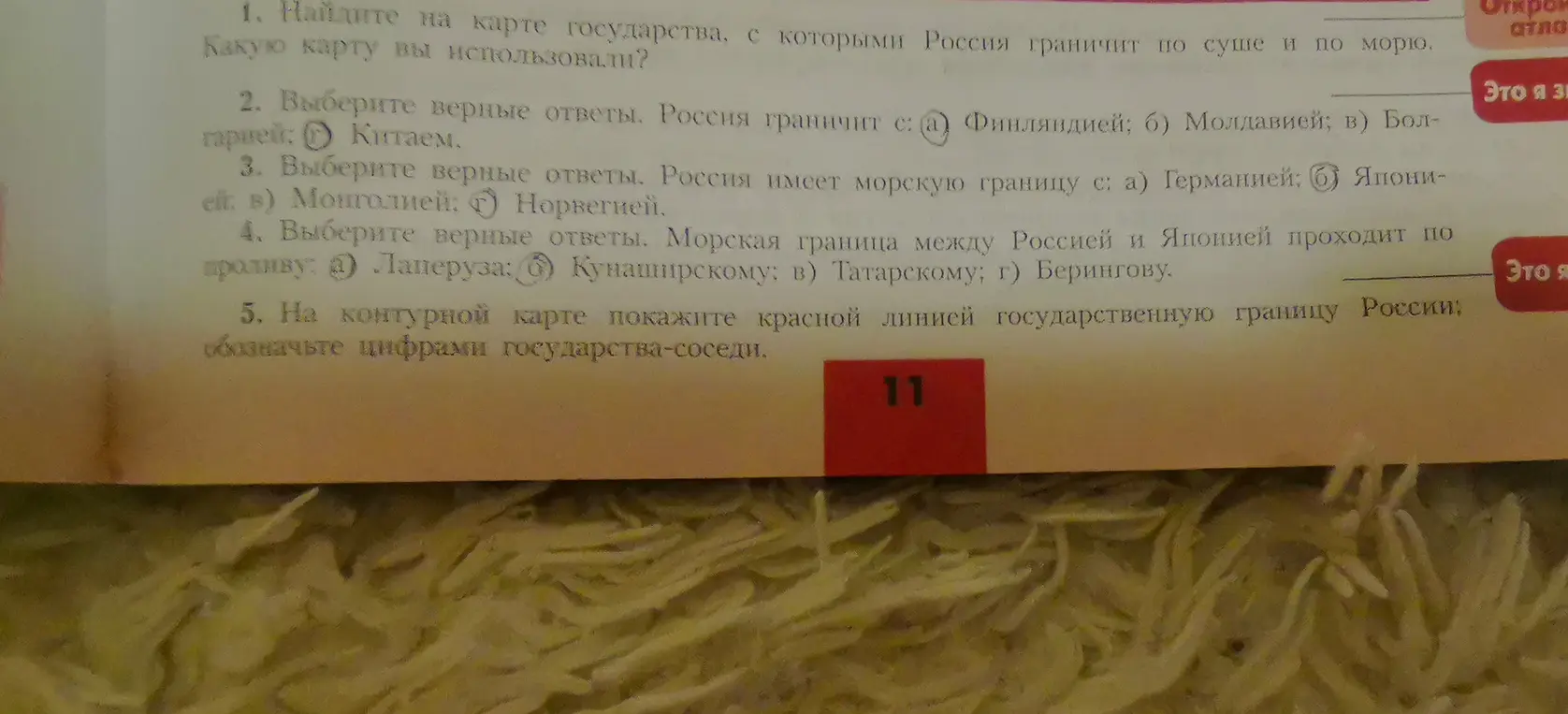 Выбери верные ответы о границах России.