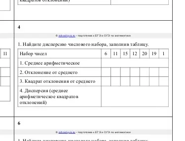 Найди дисперсию числового набора, заполнив таблицу.