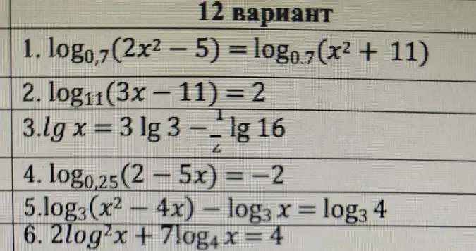Реши логарифмические уравнения.
