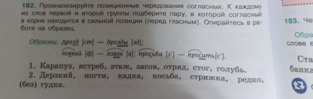 Проанализируй позиционные чередования согласных в словах.
