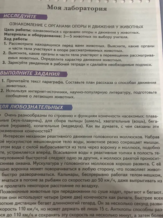 Прочитай текст параграфа. Составь план рассказа о способах движения животных.