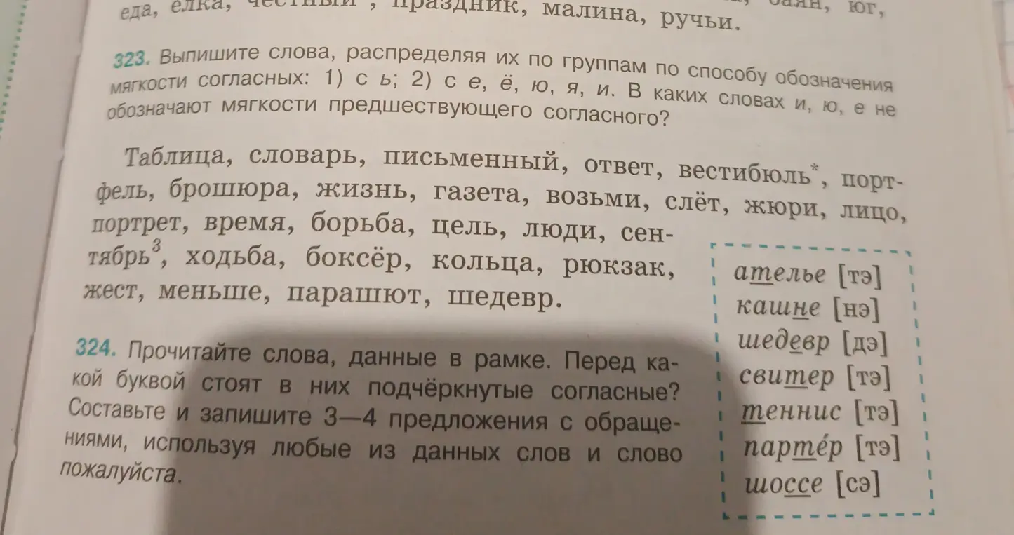Выпиши слова, распределяя их по группам по способу обозначения мягкости согласных: 1) с ь; 2) с е, ё, ю, я, и.