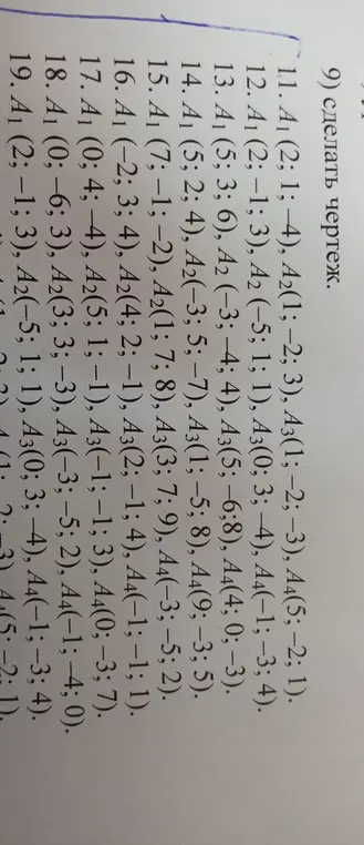 Сделай чертеж для точек A1 (2; 1; −4), A2(1; −2; 3), A3(1; −2; -3), A4(5; −2; 1).