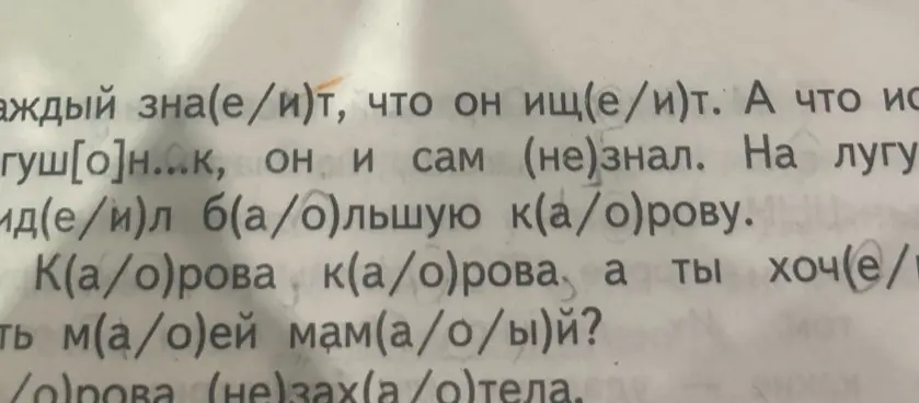 Выбери правильную букву в словах.