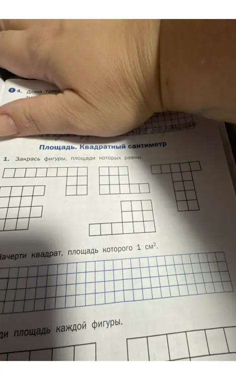 Закрась фигуры, площади которых равны.