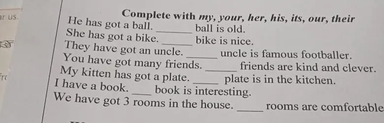 Дополни предложения словами my, your, her, his, its, our, their.