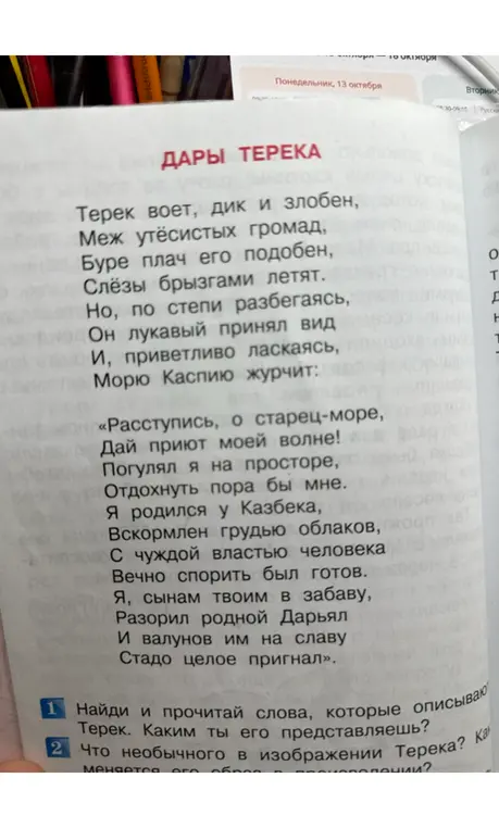 Найди метафоры в тексте про Терек.