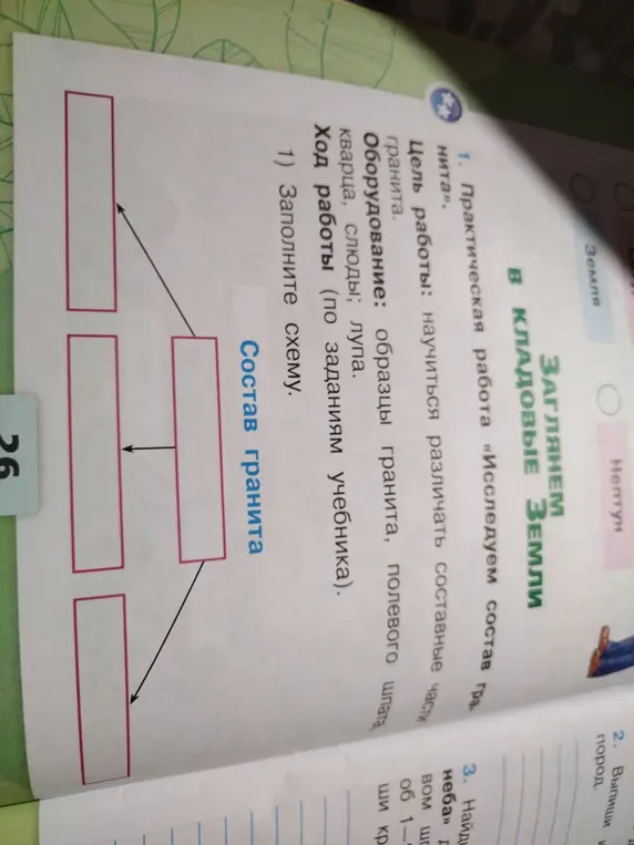 Заполни схему состава гранита.