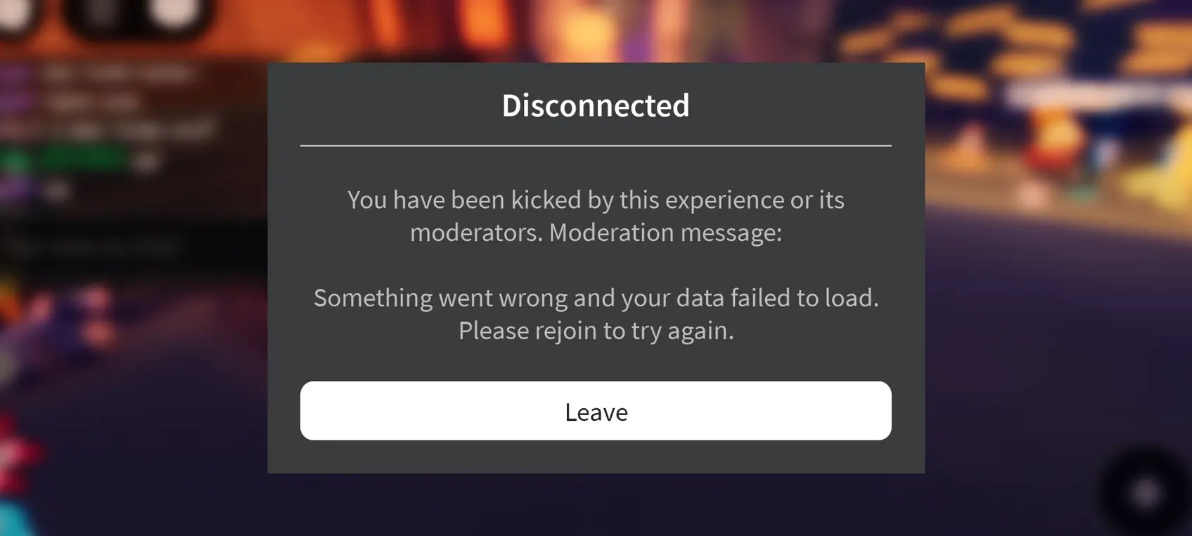 Объясни сообщение об ошибке из Roblox 'Disconnected'.
