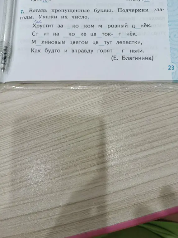 Вставь пропущенные буквы, подчеркни глаголы и укажи их число.
