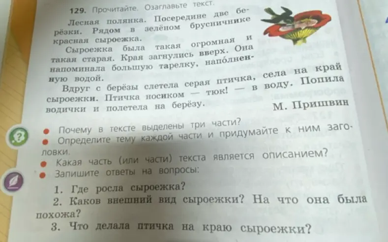 Ответь на вопросы по тексту про сыроежку.